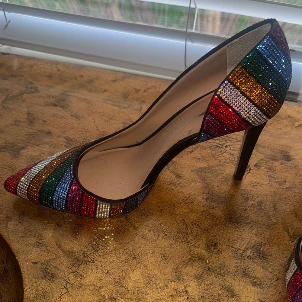 Colorful Striped INC Women's Heels Rhinestone - Picture 2 of 5
